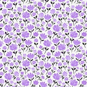Floral lilac black and white watercolor flowers (small size version)