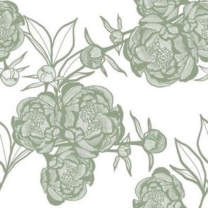 French Country Lace Peony Flowers in Light Green