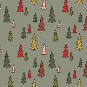 Christmas Trees // Green, Red, Peach, Tan // 