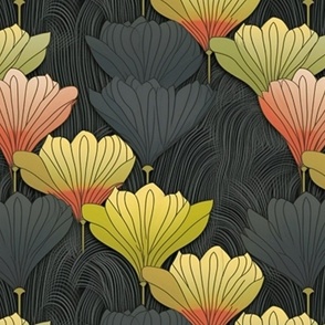 art deco lotus flowers
