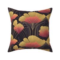 art deco flowers in gold and orange