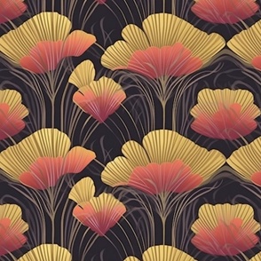 art deco flowers in gold and orange