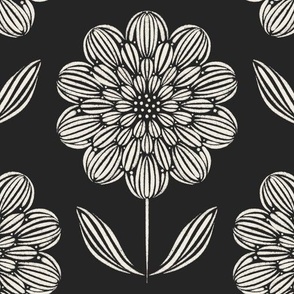Bloom _ creamy white, raisin black _ black and white hand drawn brush stroke flower