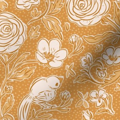 Monochrome Buttercup & Ranunculus Garden_  BURNT SIENNA FALL _medium scale