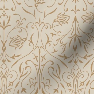 damask 02 - bone beige _ lion gold mustard - traditional wallpaper