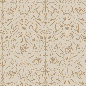 damask 02 - bone beige _ lion gold mustard - traditional wallpaper