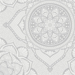 Multi Directional Mandala Wallpaper Grey on Grey Handdrawn