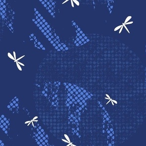 grunge dots and dragonflies - blue