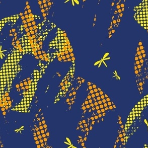 grunge dots and dragonflies - blue-yellow