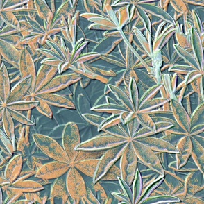 Lupine Leaf Copper Patina Bas-Relief Wallpaper