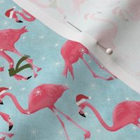 Small Winter Wonderland Flamingos with Santa Hats