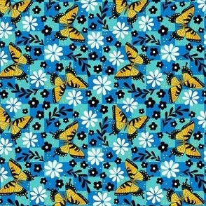 Small Scale Tiger Swallowtail Butterflies on Blue and Aqua Checkers