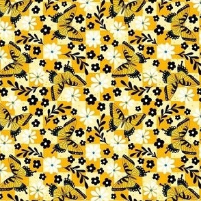 Small Scale Tiger Swallowtail Butterflies on Yellow and Gold Checkers