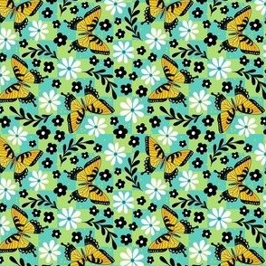 Small Scale Tiger Swallowtail Butterflies on Spring Green and Aqua Checkers