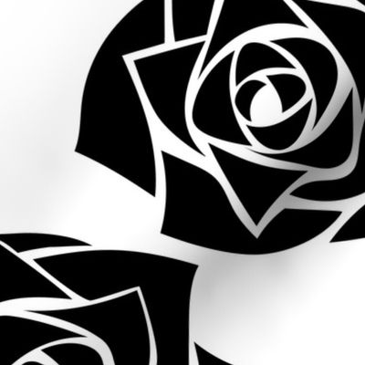 L Grid Roses – Black and White - Silhouette Deep Black Rose on White - Check - Mid Century Modern inspired (MOD) - Modern Vintage - Minimal Flowers - Geometric Florals