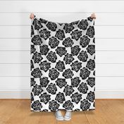 L Grid Roses – Black and White - Silhouette Deep Black Rose on White - Check - Mid Century Modern inspired (MOD) - Modern Vintage - Minimal Flowers - Geometric Florals