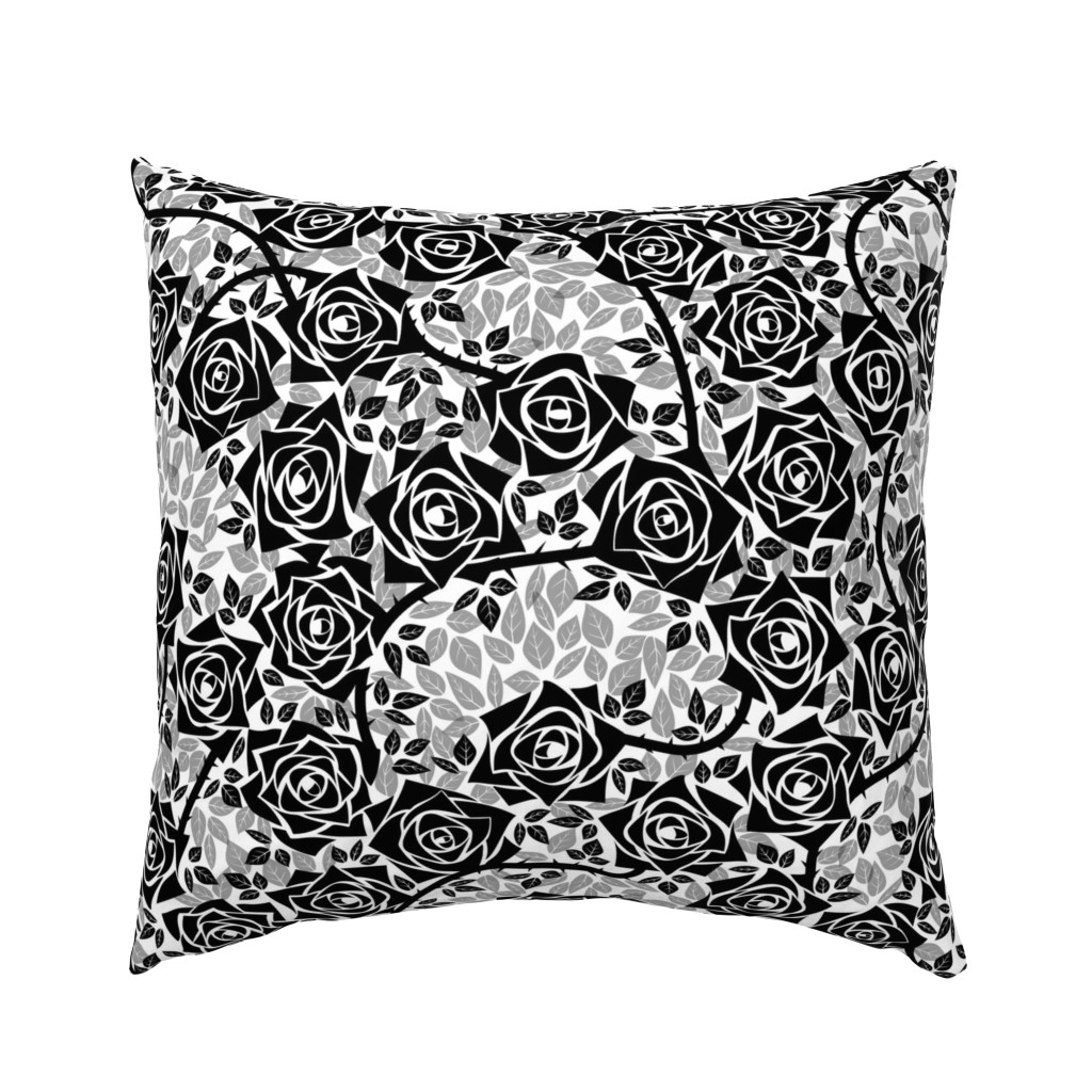 L Black and White Rose Garden - Mystery Woodland - Deep Black Rose on White - Mid Century Modern inspired (MOD) - Modern Vintage - Minimal Flower - Geometric Florals