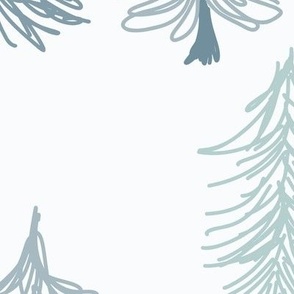 463 $ - Jumbo scale monochromatic soft aqua teal blue doodle pine/fir Christmas trees in a snowy landscape - for unisex neutral wallpaper, duvet covers, curtains, table runners and tablecloths