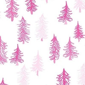 463 - Medium small scale candy floss hot pink hand drawn pine fir Christmas  trees -  for pink wallpaper, bed linen, duvet covers, baby girl nursery,  nature baby, curtains, peel and stick wallpaper, book covers, stocking, Santa sack