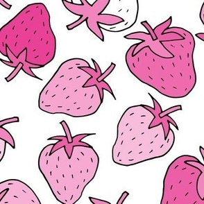 323 - Medium scale hot magenta pink strawberries for kids, baby and children apparel and nursery wallpaper/bedroom decor., kitchen and dining table linen