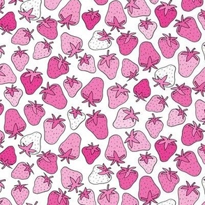 323 - Small scale hot magenta pink tossed strawberries for children apparel, kids duvet covers, nursery wallpaper and accessories, patchwork and quilting