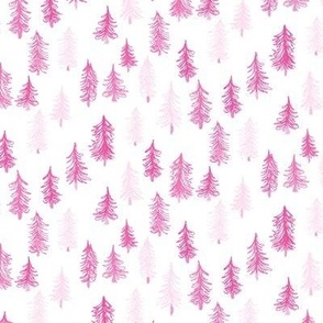 463 - Small scale candy floss hot pink hand drawn pine fir Christmas trees - for pink wallpaper, bed linen, duvet covers, baby girl nursery,  nature baby, curtains, peel and stick wallpaper, book covers, stocking, santa sack