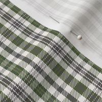 Small scale twill weave buffalo plaid in cool Christmas colors of white, grey and olive greens, for  mod traditional table linen, napkins, table runners, masculine, gender neutral, cabin cozy style.