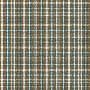 mini scale masculine elegant classic twill weave plaid in dark forest green, sage green and tobacco taupes, for traditional cabin style xmas table linen, curtains, wallpaper, loungewear, pajamas, kids apparel.