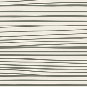 Hand Drawn Horizontal Stripes - Creamy White, Limed Ash Green - Contemporary