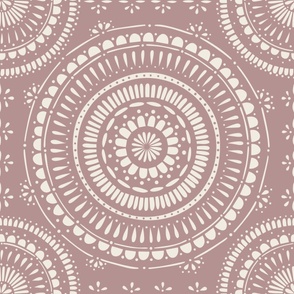 mandala - creamy white _ dusty rose pink - hand drawn geometric tile