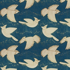 Magical Flying Birds // Ivory and Gold on Teal