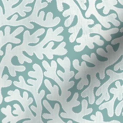 printed fan coral white on teal