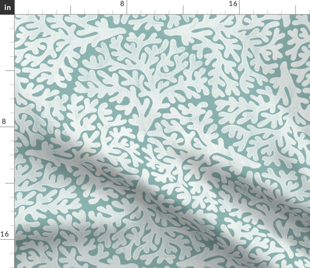 printed fan coral white on teal