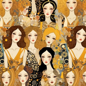 Modern Klimt Style Golden Godesses Beautiful Women