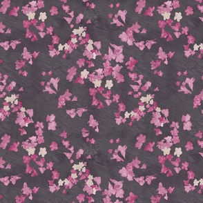 Abstract Pink Cherry Blossoms on Dark Gray - Small Scale