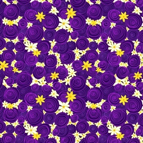 Non-directional Abstract Lily Pads - Yellow and White on Purple