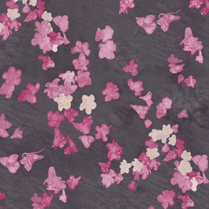 Abstract Pink Cherry Blossoms on Dark Gray - Large Scale