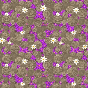 Non-directional Abstract Lily Pads - Taupe on Fuchsia 