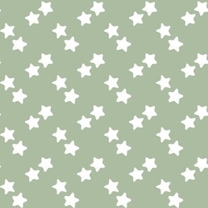Medium /// Hand-drawn sage green and white stars kids fabric + wallpaper