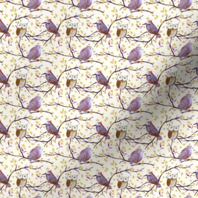 Birds on Branches in Yellow + Purple - (XS)