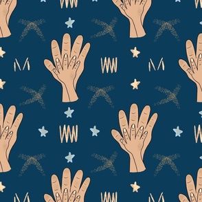 Large – funny boy's design with hands – blue, beige