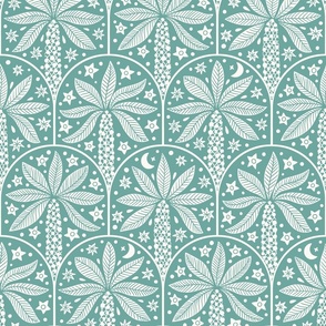Palm Tree (Large) Mint Green - Tropical Moon and Stars Scallop Fan