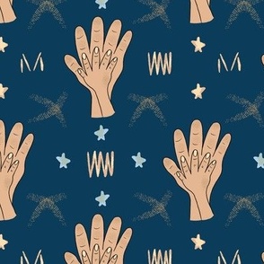 Medium – funny boy's design with hands – blue, beige