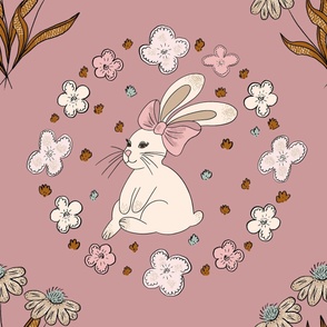 Jumbo – sweet girly design with bunny and wild flowers – dusty pink, cream, pastel green