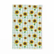 Sunflowers and Little Bees with Mint Green Gingham - (XL)