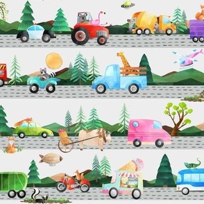 Summer Travel SM– Animals in Cars and Trucks on the Road, half-scale