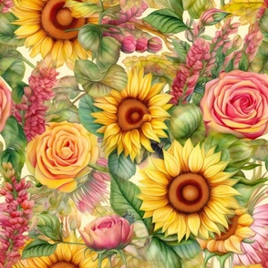Watercolor Sunflowers in Sunny Yellow and White Flower Floral
