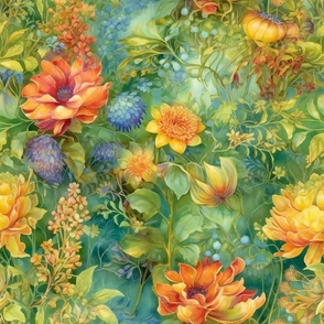 Watercolor Assortment of Flowers and Florals in Sunny Bright Colors