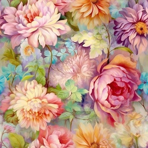Watercolor Assortment of Flowers and Florals in Pastel Pink Colors