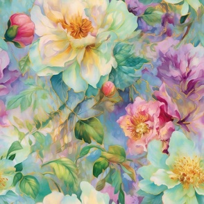 Watercolor Assortment of Flowers and Florals in Easter Pastel Colors